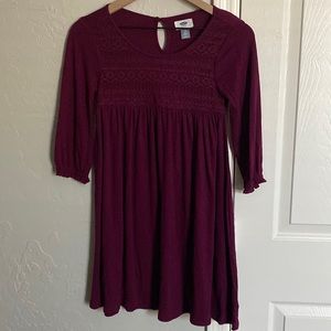 GIRLS 3/4 Sleeve Burgundy  dress Size L 10-12